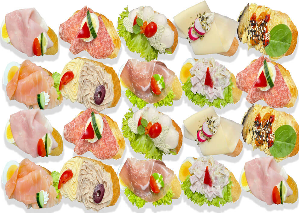 20 belegte Brötchen Mischung A – belegte Brötchen bestellen in Wien, frisch gebackene Brötchen mit hochwertigem Belag.