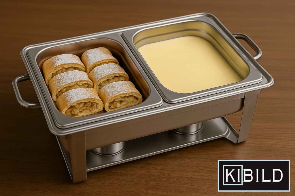 Warmer Apfelstrudel mit Vanillesauce – traditionell & hausgemacht.