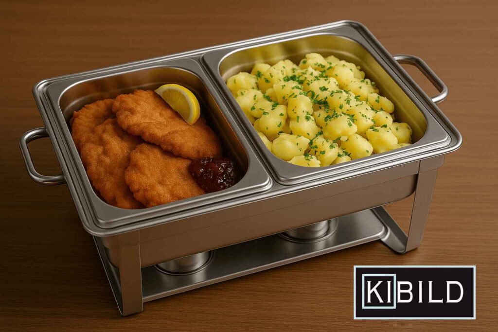 Knuspriges Hühnerschnitzel mit Petersilkartoffeln & Preiselbeeren.