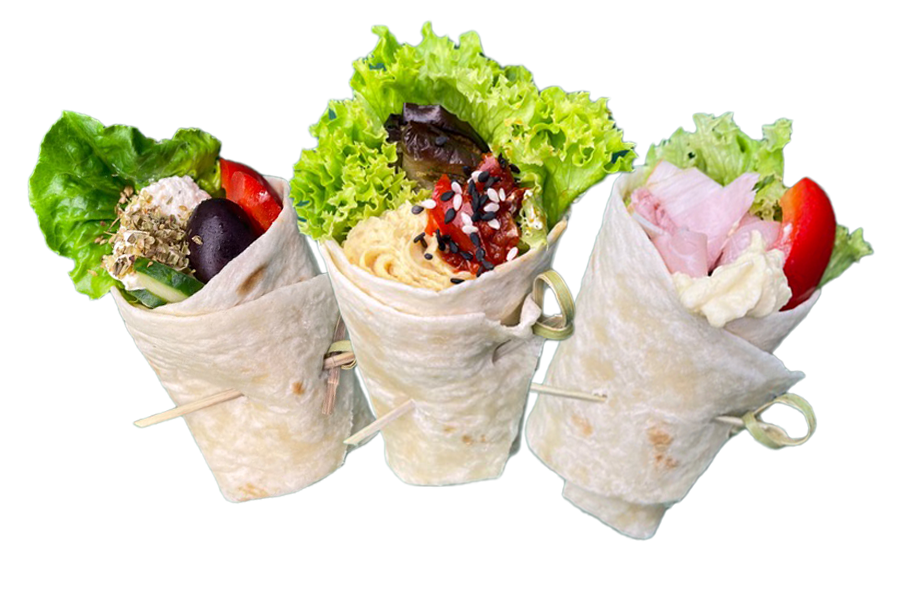 Sie erhalten eine abwechslungsreiche Auswahl unserer verschiedenen Wrap-Sorten – bunt gemischt, frisch zubereitet und ideal für alle, die Vielfalt genießen möchten.