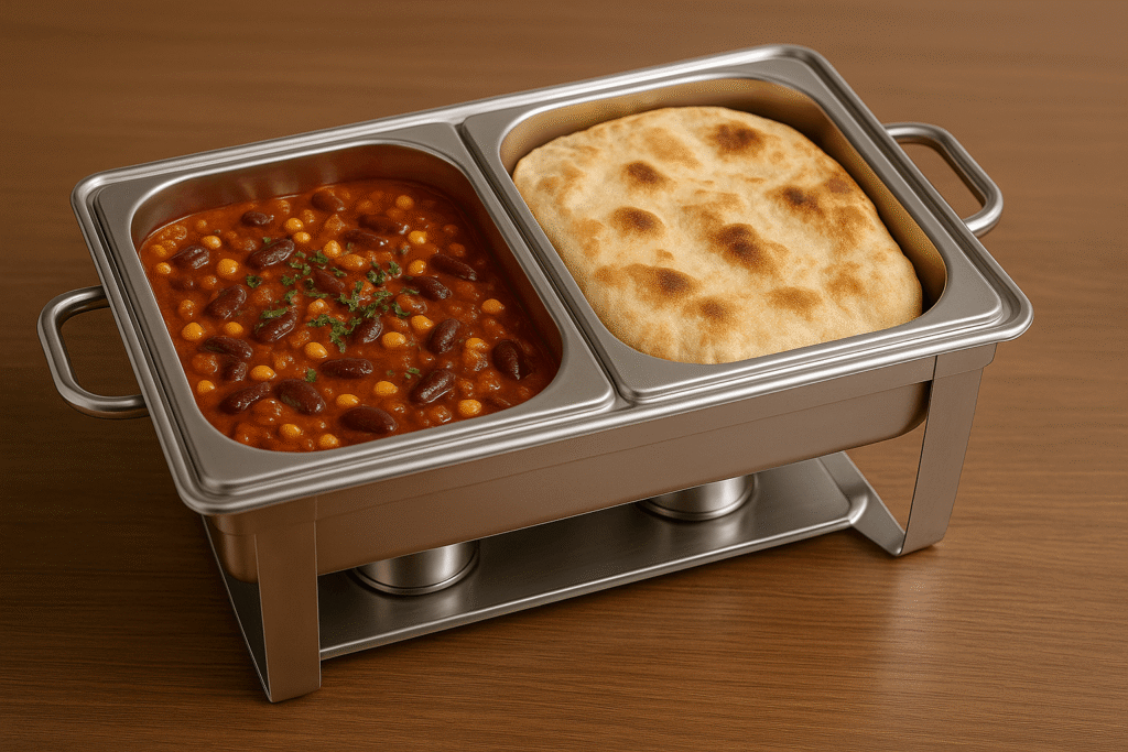 Würziges, veganes Chili mit Linsen & Bohnen – dazu Fladenbrot.